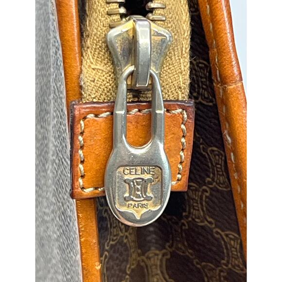 Vintage Celine Macadam Coated Canvas Clutch Pouch Made In Italy Tan Leather Trim - Picture 4 of 14